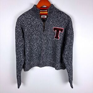 Tommy Jeans Quarter Zip Sweater Speckled‎ Gray Knit Cropped Mock Neck Size M